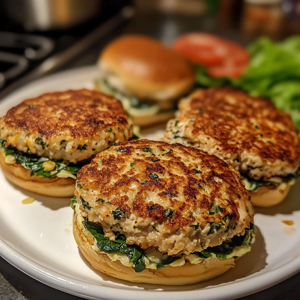White Cheddar and Spinach Chicken Burgers