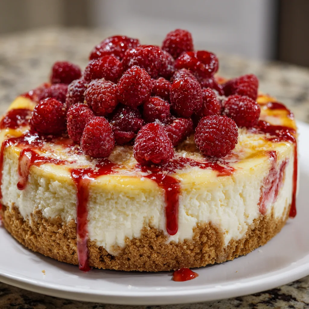 Delicious Lemon Raspberry Swirl Cheesecake