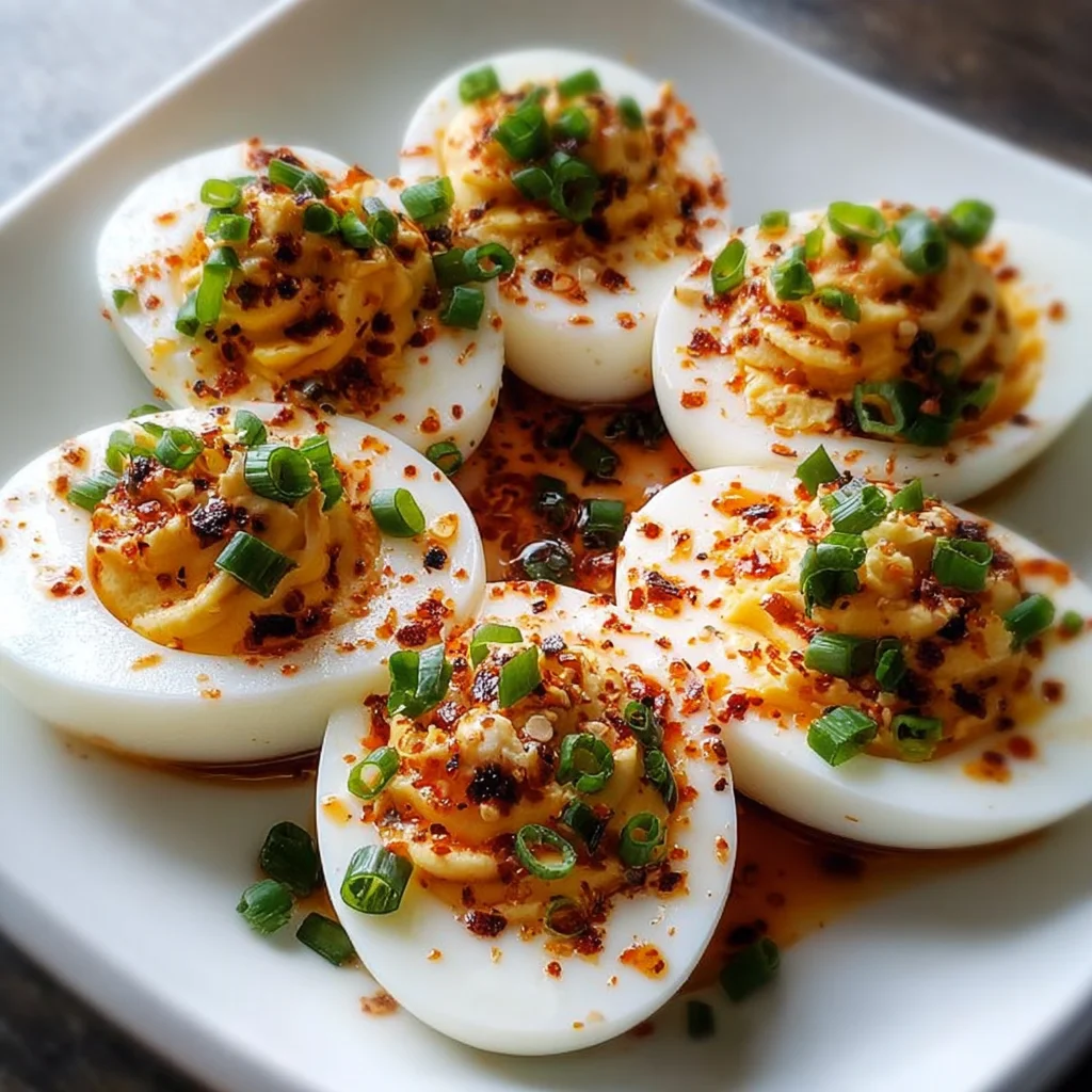Spicy Chili Garlic Deviled Eggs