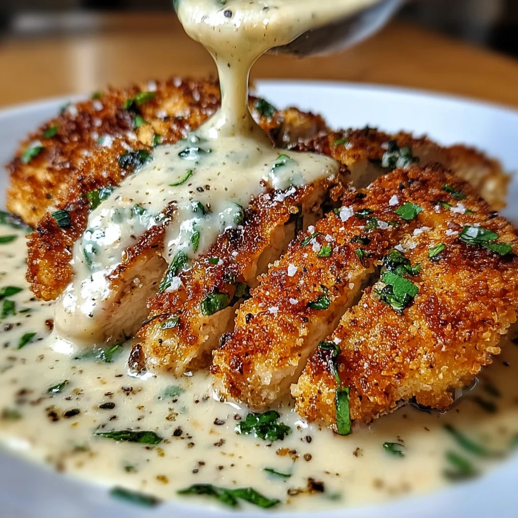 Parmesan Crusted Chicken with Creamy Garlic Sauce