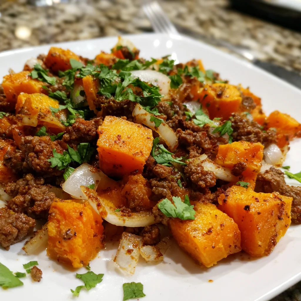 Ground Beef and Sweet Potatoes Skillet