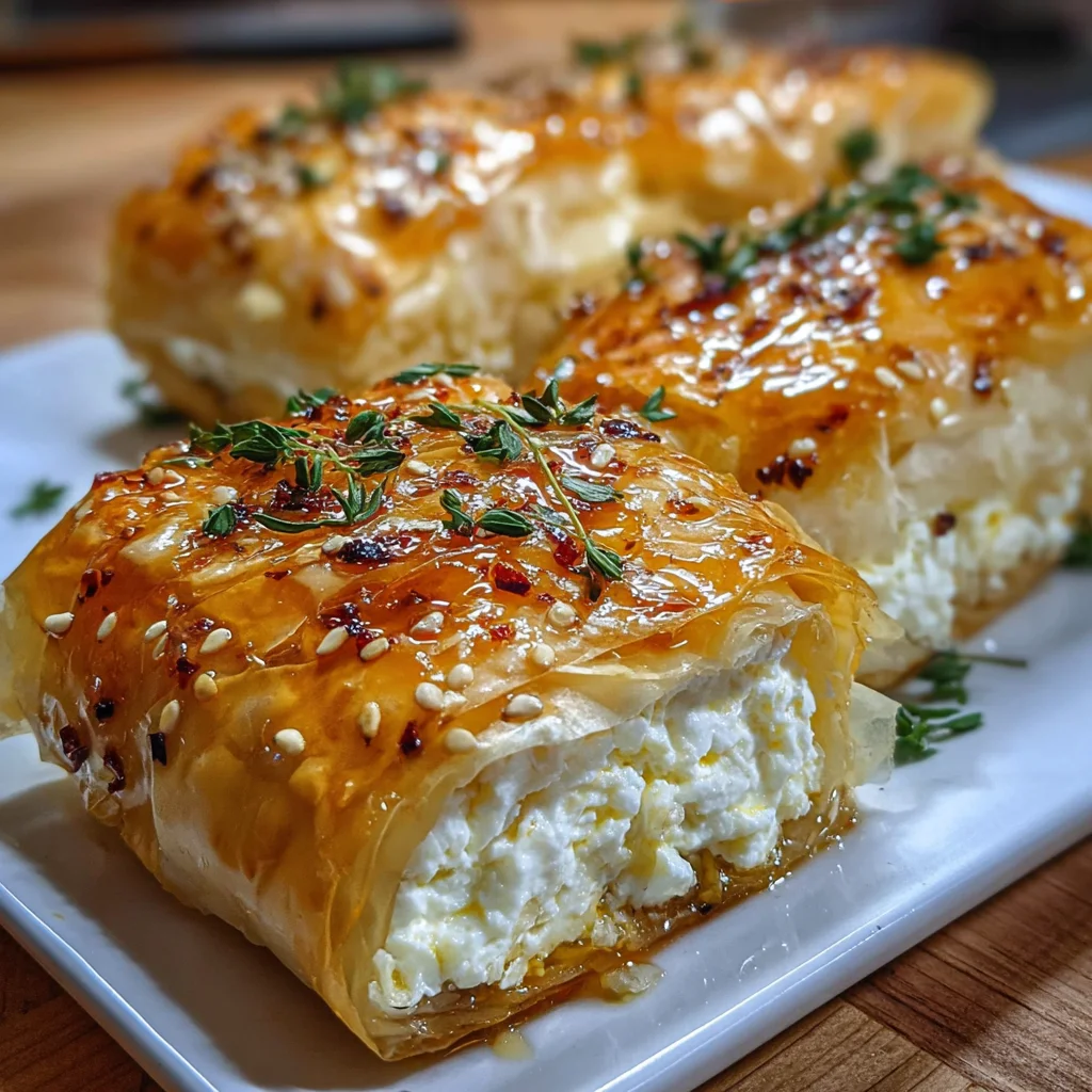 Oven Baked Feta Rolls with Chili Honey