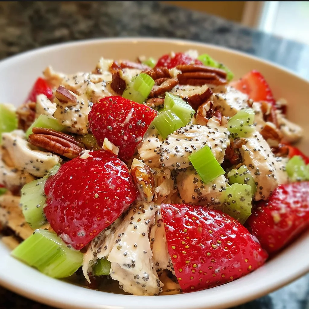 Strawberry Pecan Chicken Salad with poppyseeds
