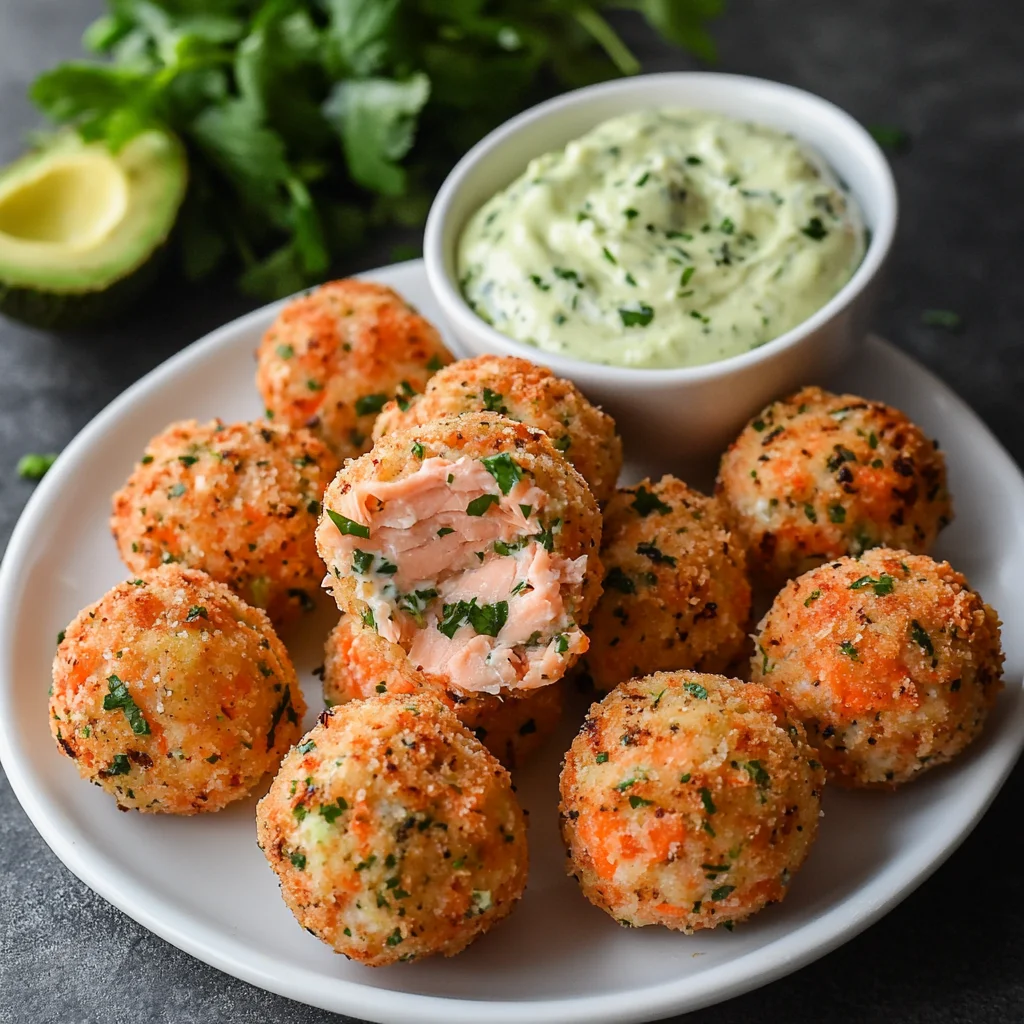 Salmon Balls with Creamy Avocado Sauce
