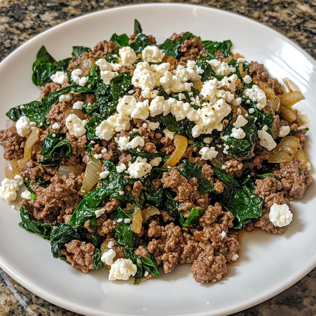 Ground Beef and Spinach Skillet with Feta