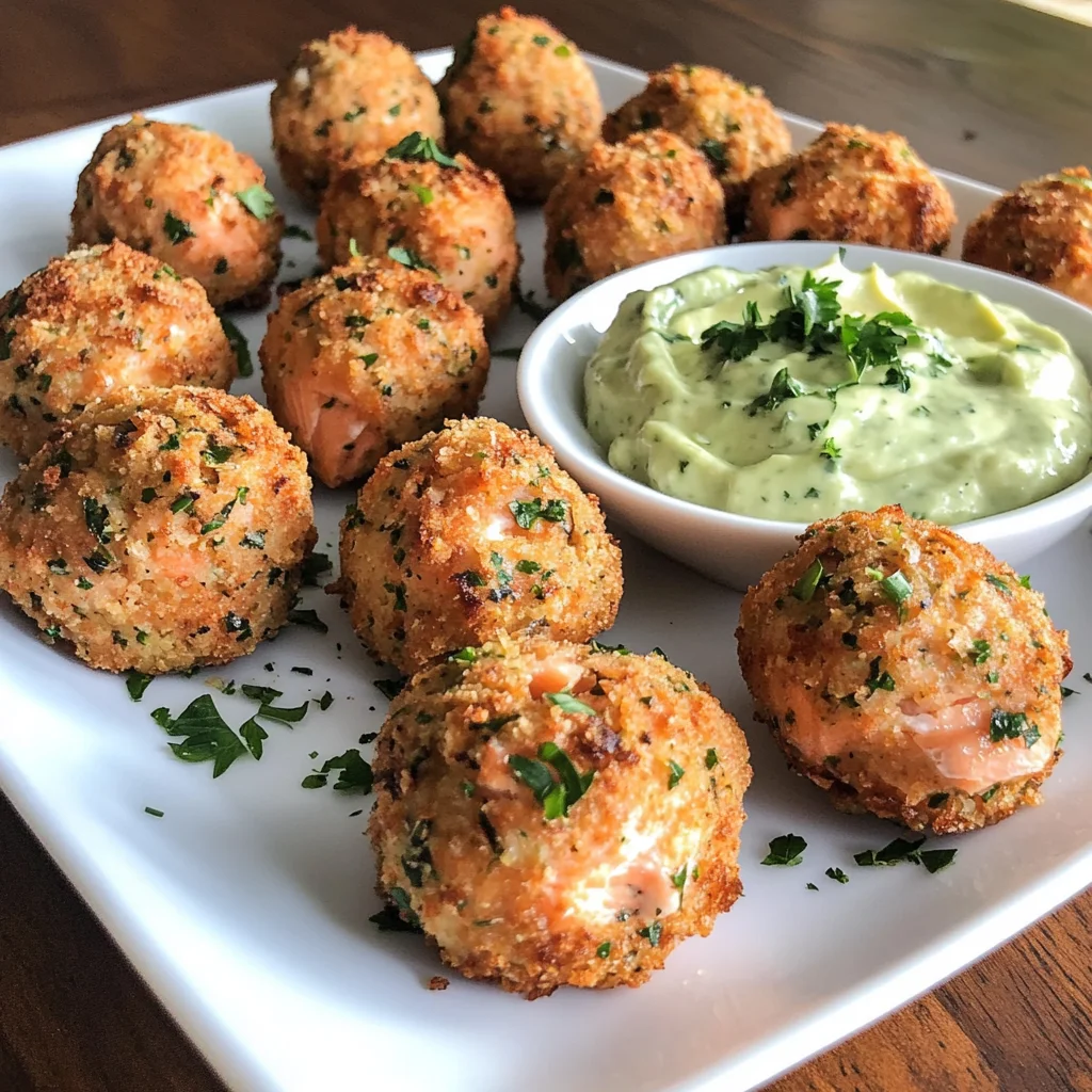 Salmon Balls with Creamy Avocado Sauce