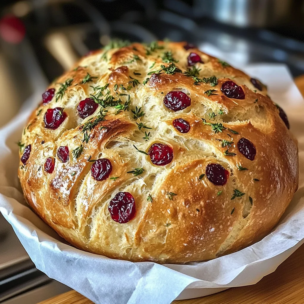 No-Knead Cranberry & Herb Bread With Garlic Butter