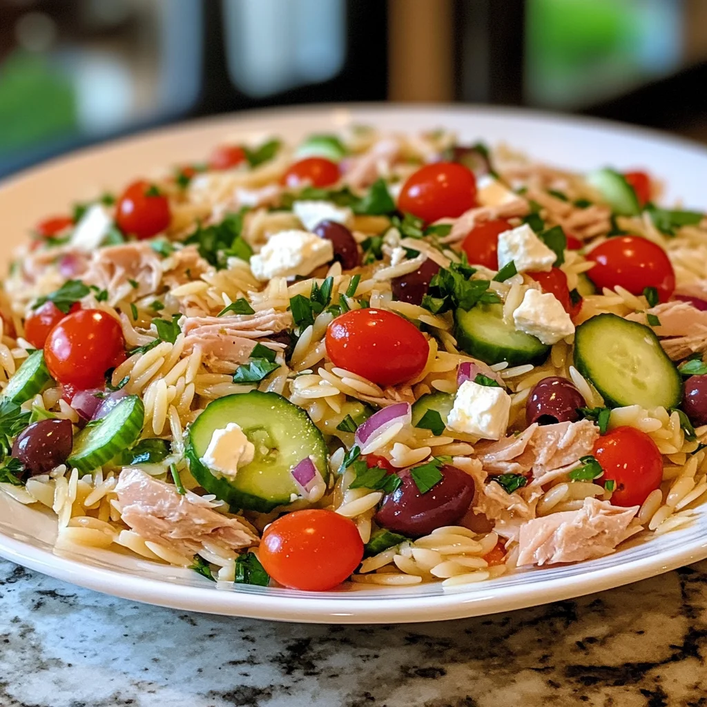 orzo tuna salad: creamy, zesty & no mayo slop!