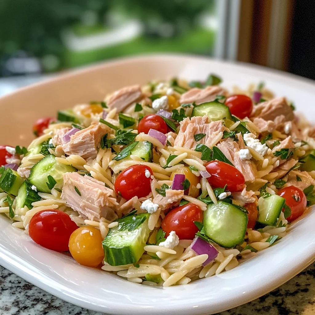 orzo tuna salad: creamy, zesty & no mayo slop!