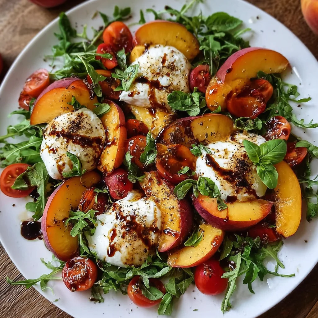 Fresh Peach Burrata Salad Recipe with Basil & Balsamic