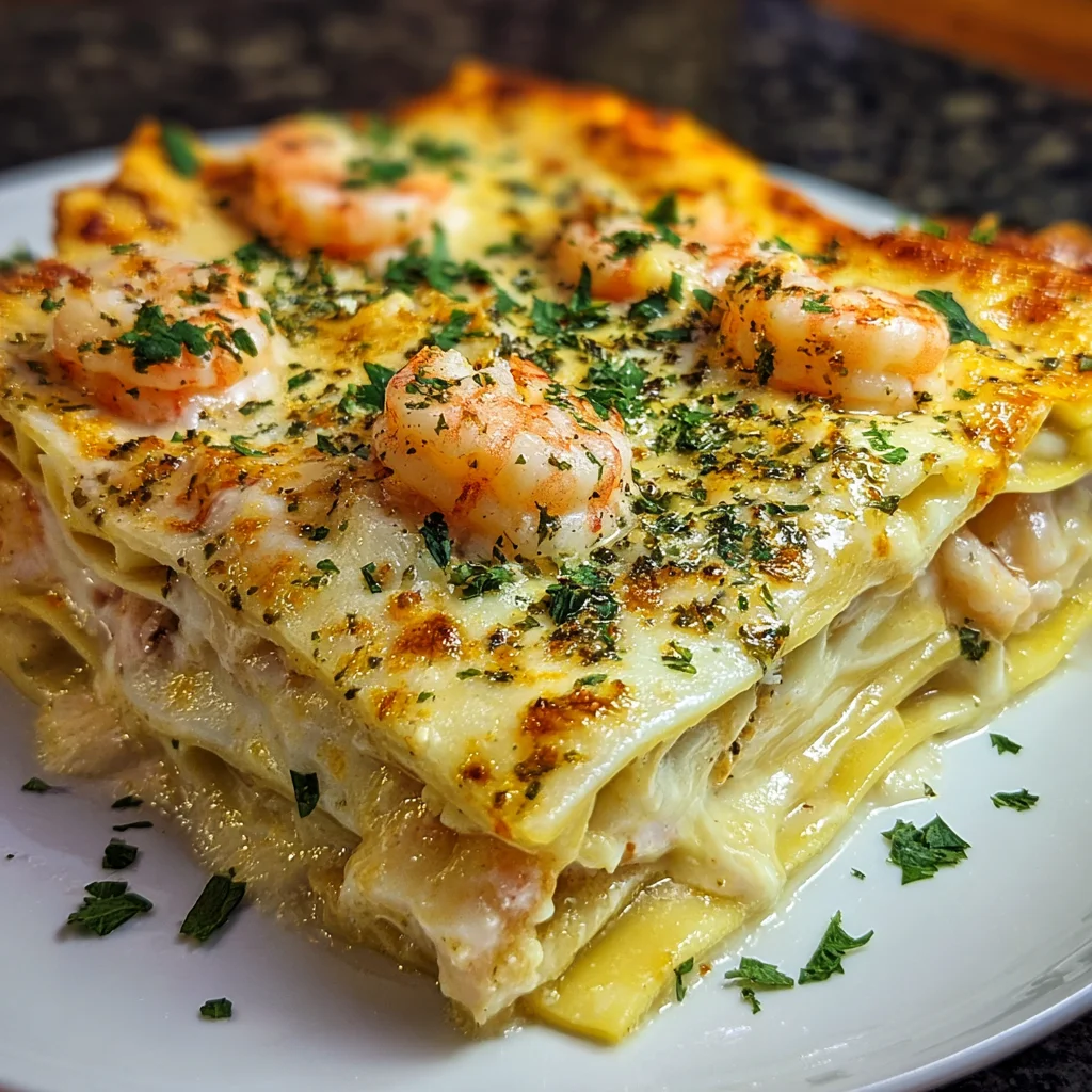 Garlic Butter Shrimp Scampi Lasagna – Rich, Creamy & Seafood-Lover’s Dream!