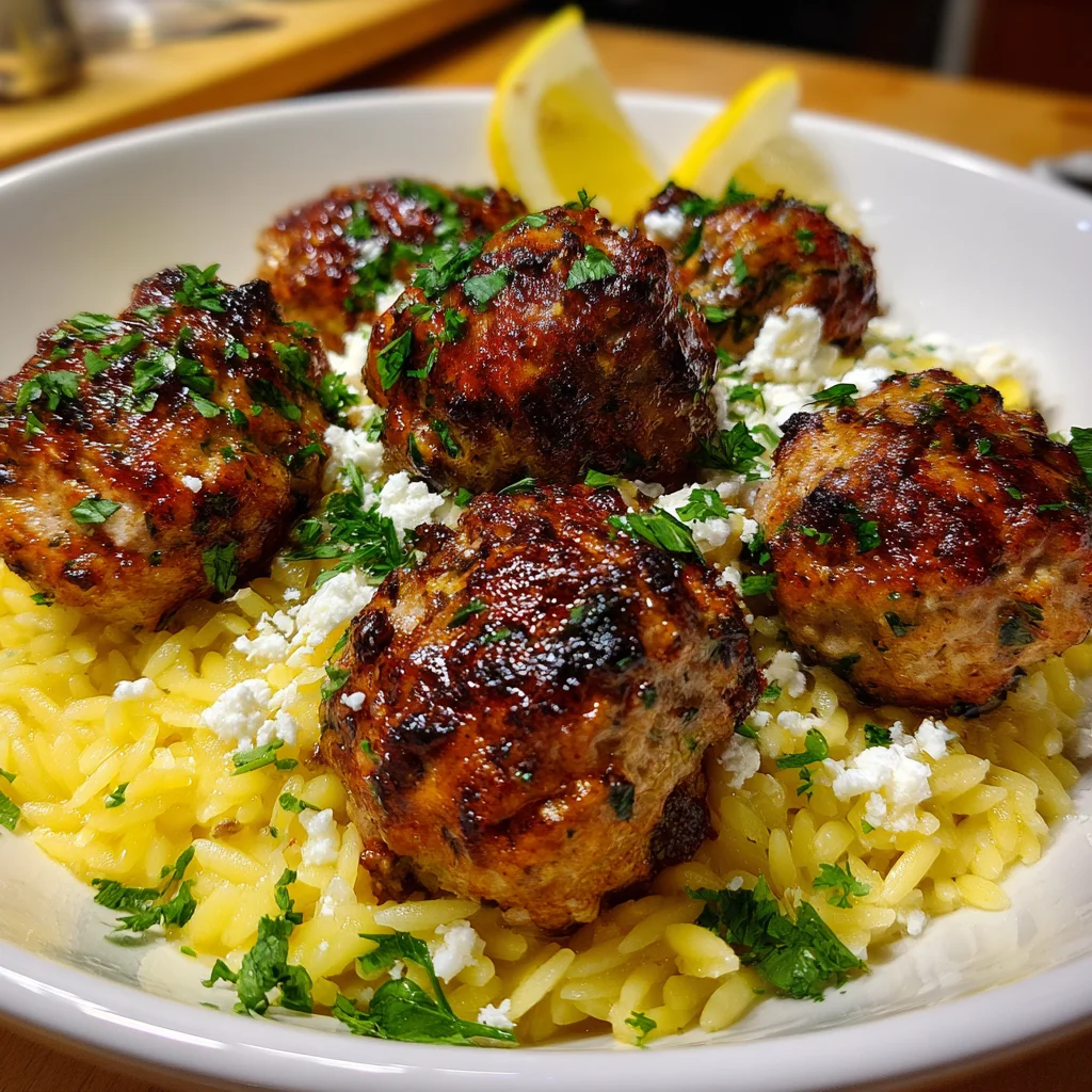 Greek Chicken Meatballs with Lemon Orzo – Light, Fresh & Full of Mediterranean Flavor!