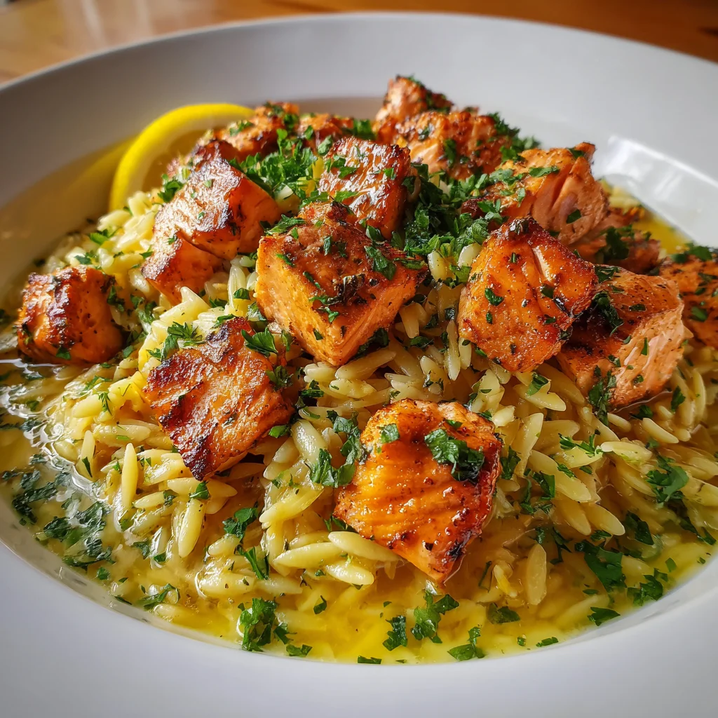 Salmon Bites with Lemon Butter Orzo | Zesty, Elegant & Weeknight-Friendly!
