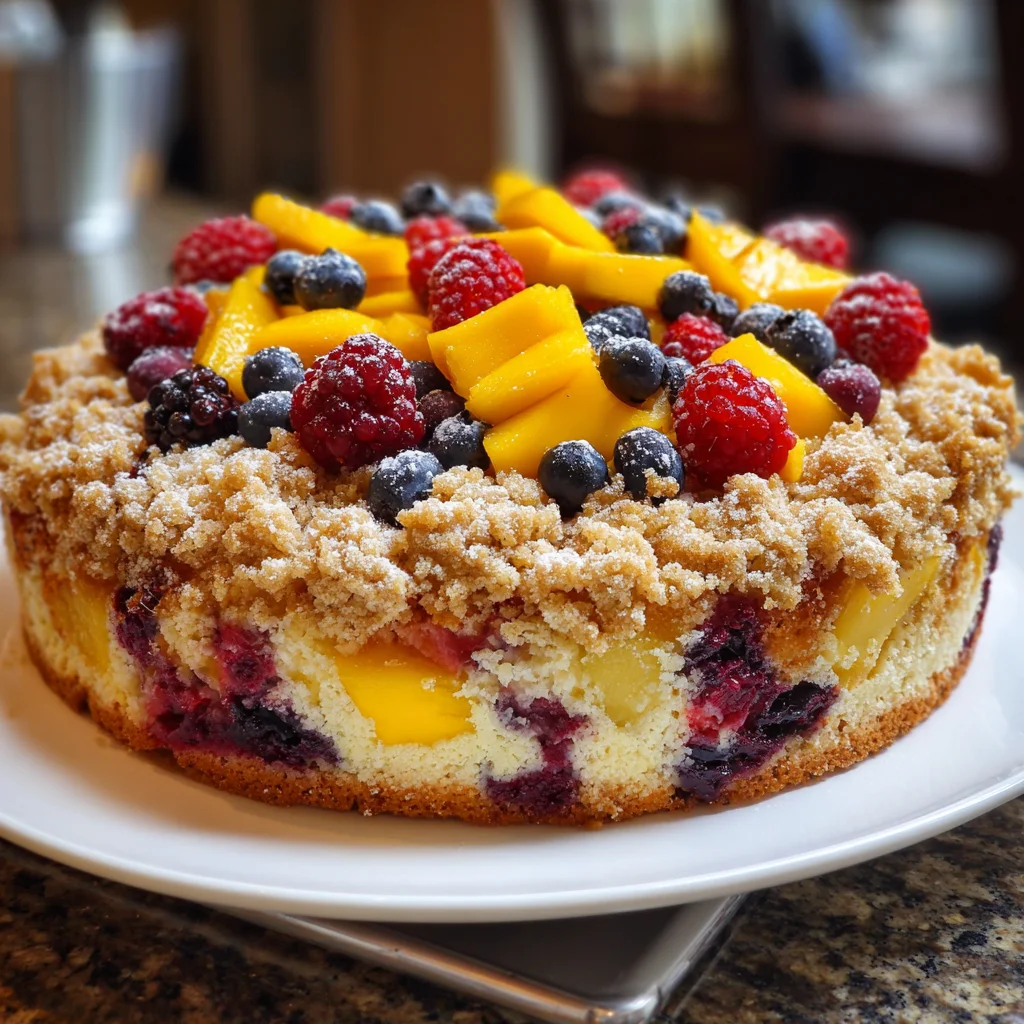 Buttermilk Mango‑Berry Crumb Cake – Tropical Fruit + Buttery Streusel!