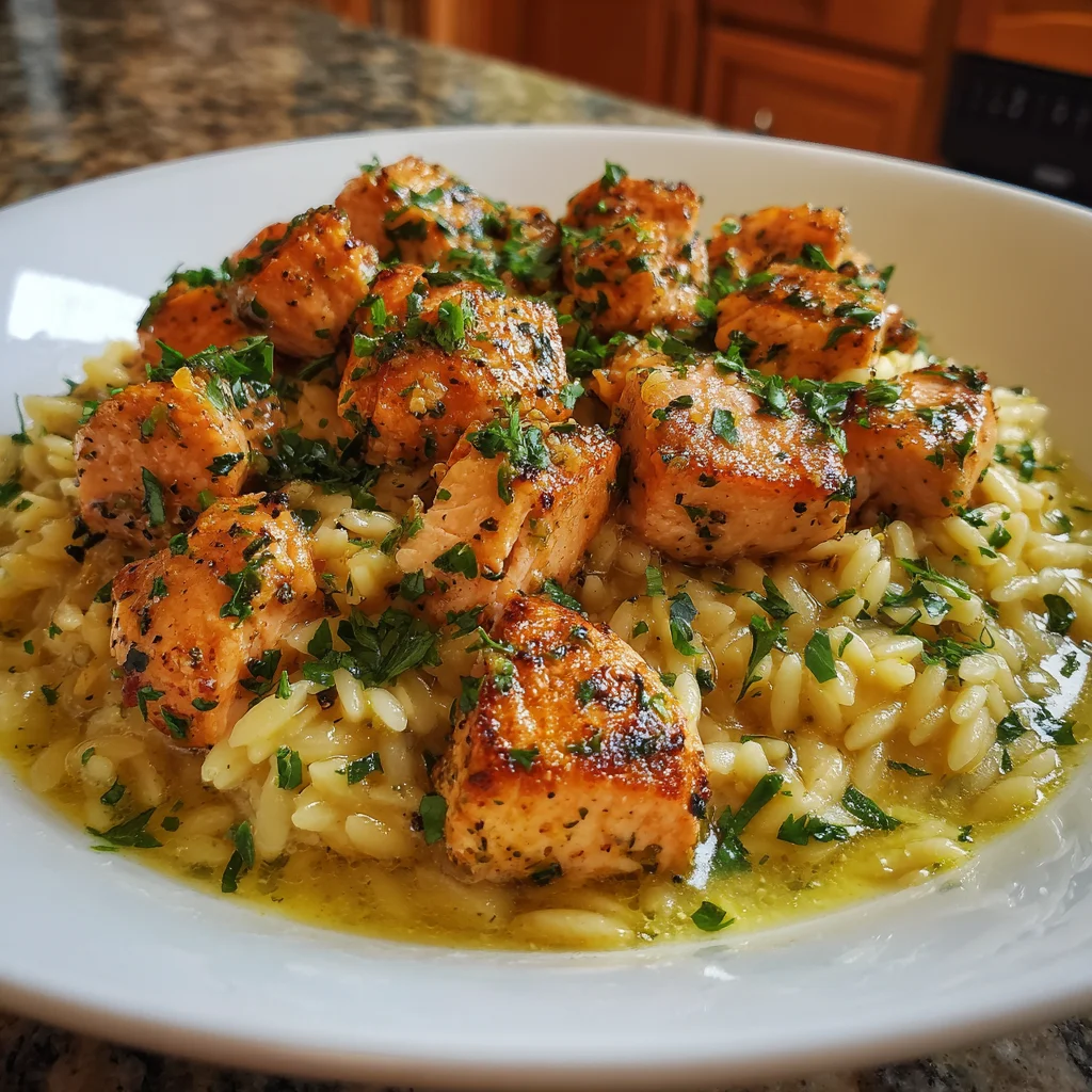 Salmon Bites with Lemon Butter Orzo | Zesty, Elegant & Weeknight-Friendly!
