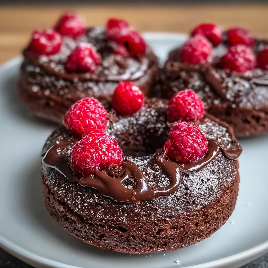 Baked Chocolate Donuts with Raspberries