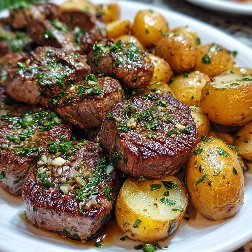 Garlic Herb Steak Bites with Roasted Potatoes