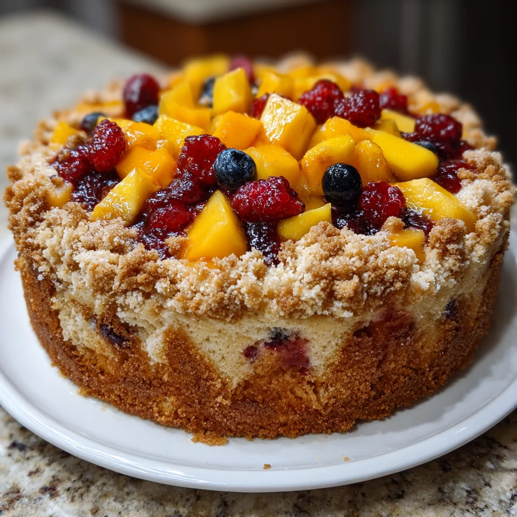 Buttermilk Mango‑Berry Crumb Cake – Tropical Fruit + Buttery Streusel!