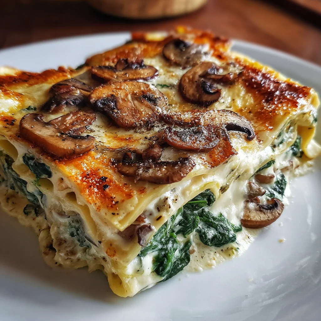 Easy Creamy Spinach Mushroom Lasagna