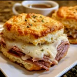 Baked French Dip Biscuits Recipe | Cheesy Roast Beef Sliders with Au Jus