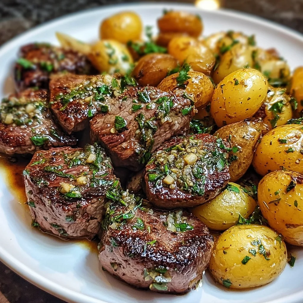 Garlic Herb Steak Bites with Roasted Potatoes
