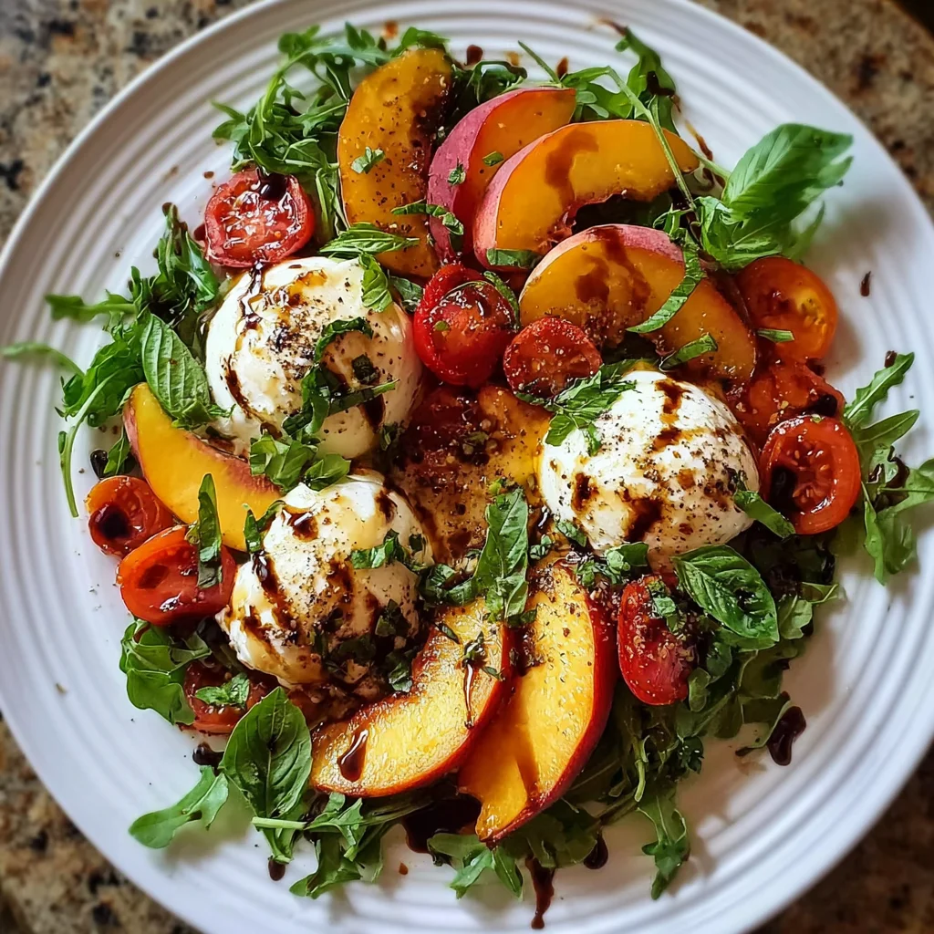 Fresh Peach Burrata Salad Recipe with Basil & Balsamic