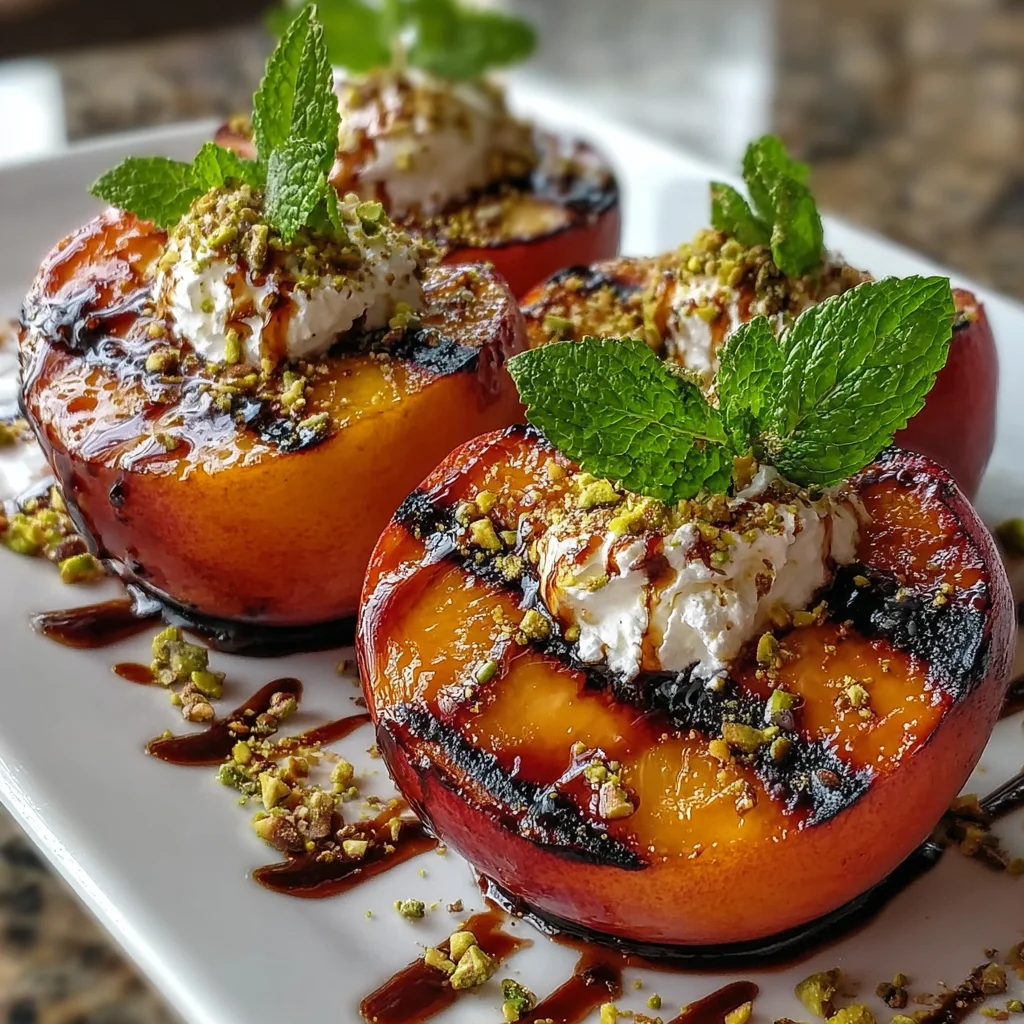 Grilled Peaches with Honey-Balsamic Glaze & Mascarpone