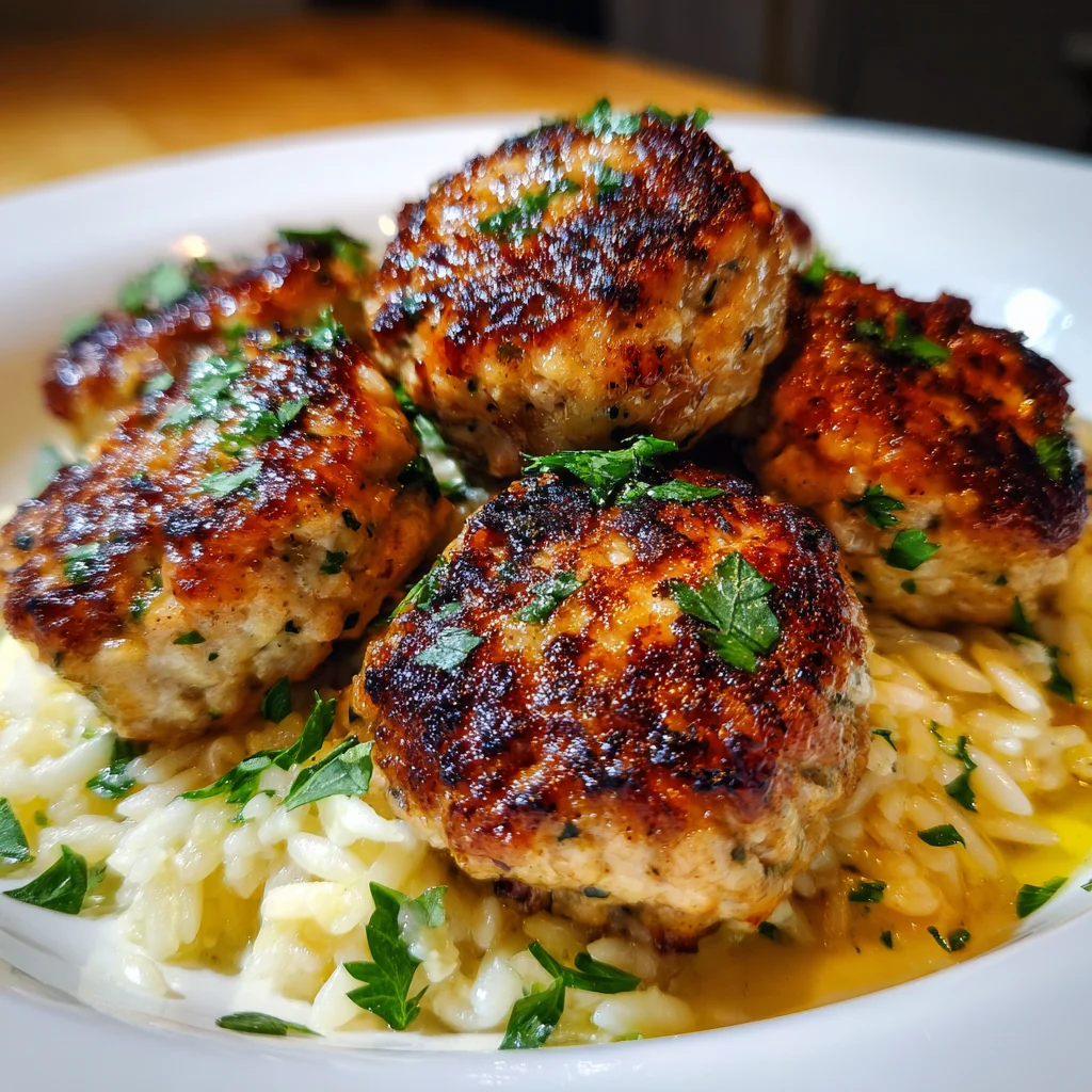 Greek Chicken Meatballs with Lemon Orzo – Fresh, Zesty & So Flavorful!