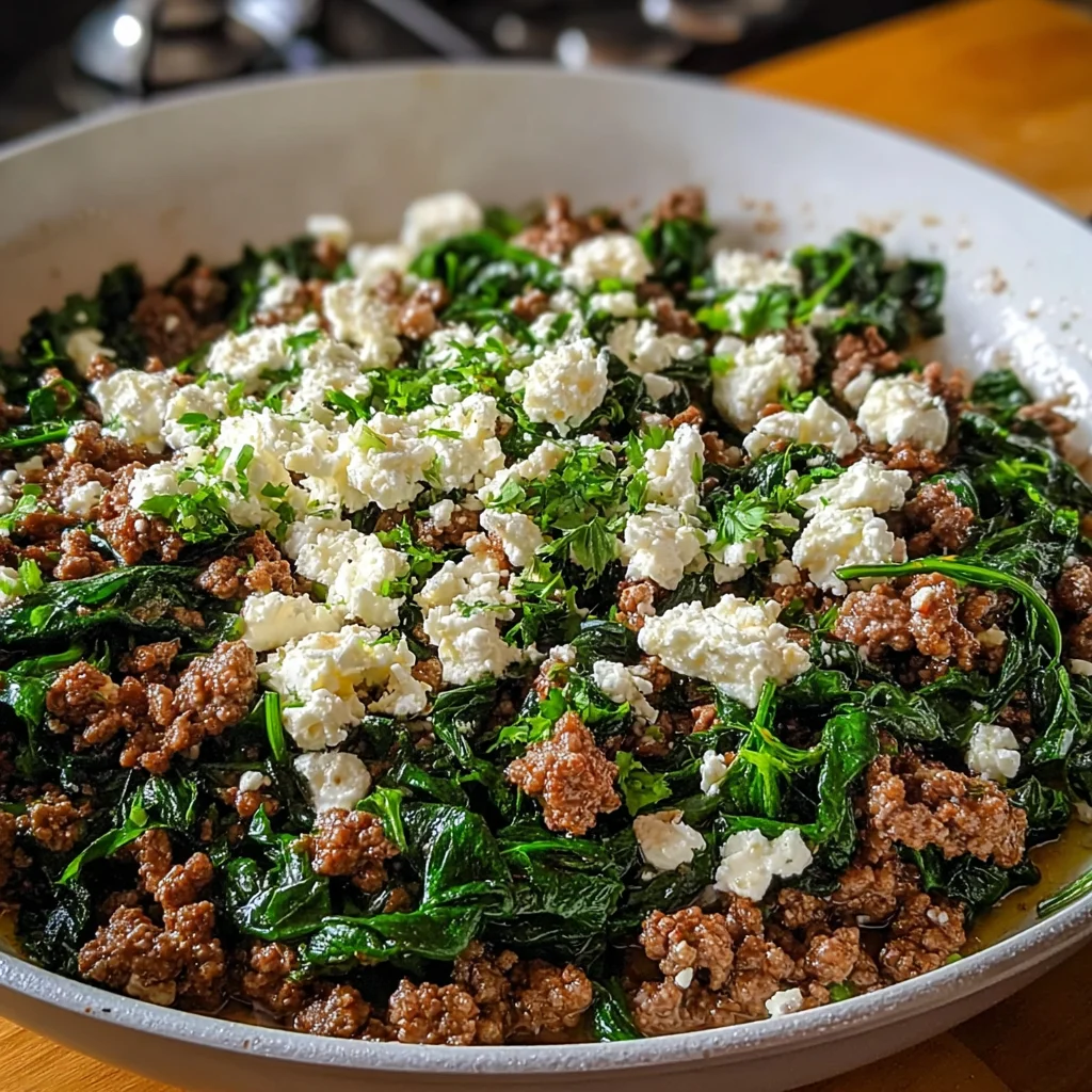 Ground Beef & Spinach Skillet with Feta – A 20-Minute Mediterranean Feast!