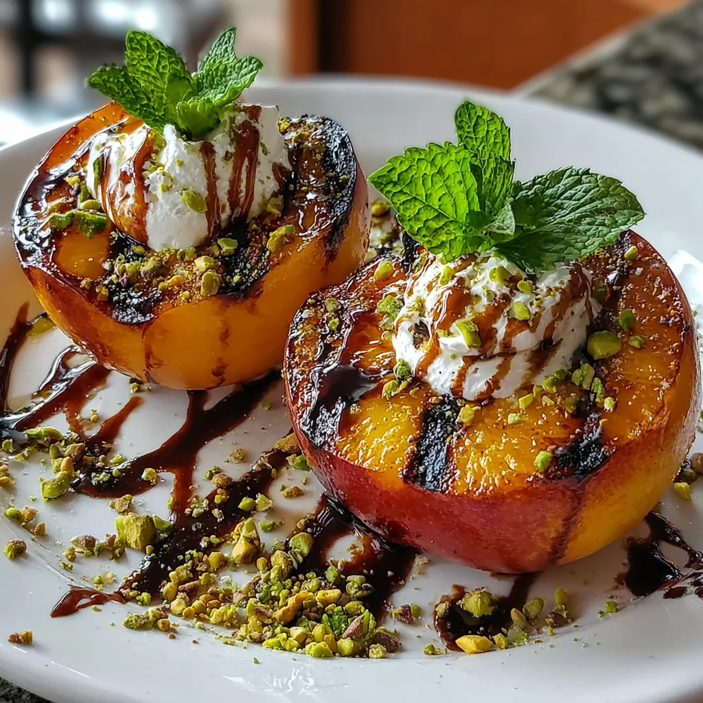 Grilled Peaches with Honey-Balsamic Glaze & Mascarpone