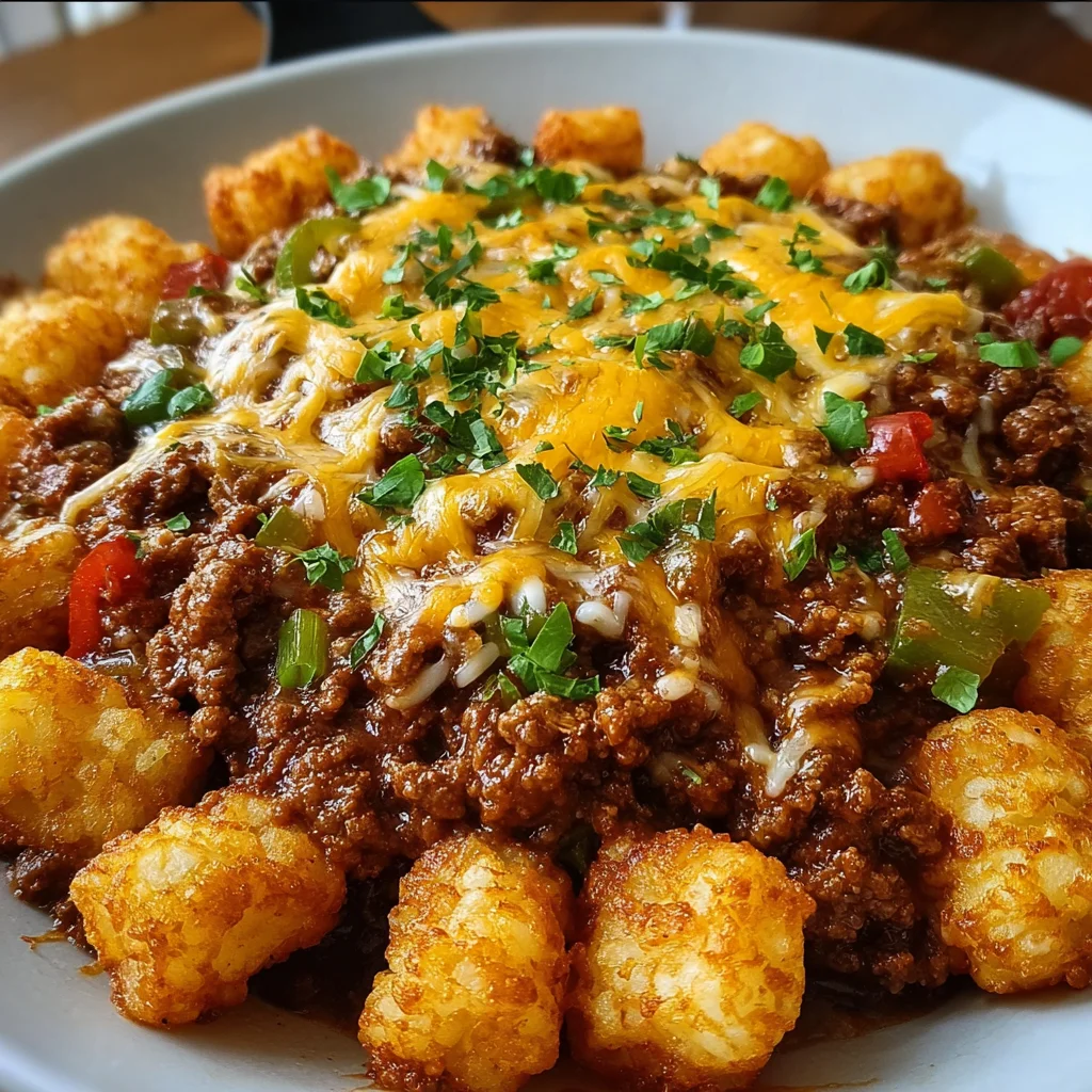 Tater Tot Sloppy Joe Skillet | Cheesy, Meaty & Comforting One-Pan Dinner