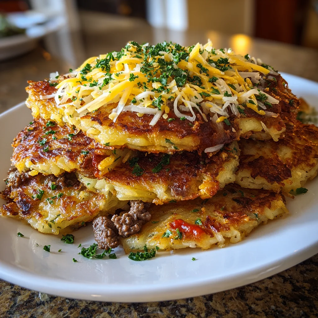 Potato Pancakes with Savory Beef and Cheese | Crispy, Cheesy & Comforting
