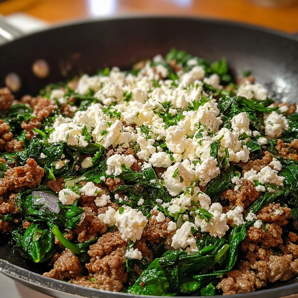 Ground Beef & Spinach Skillet with Feta – A 20-Minute Mediterranean Feast!