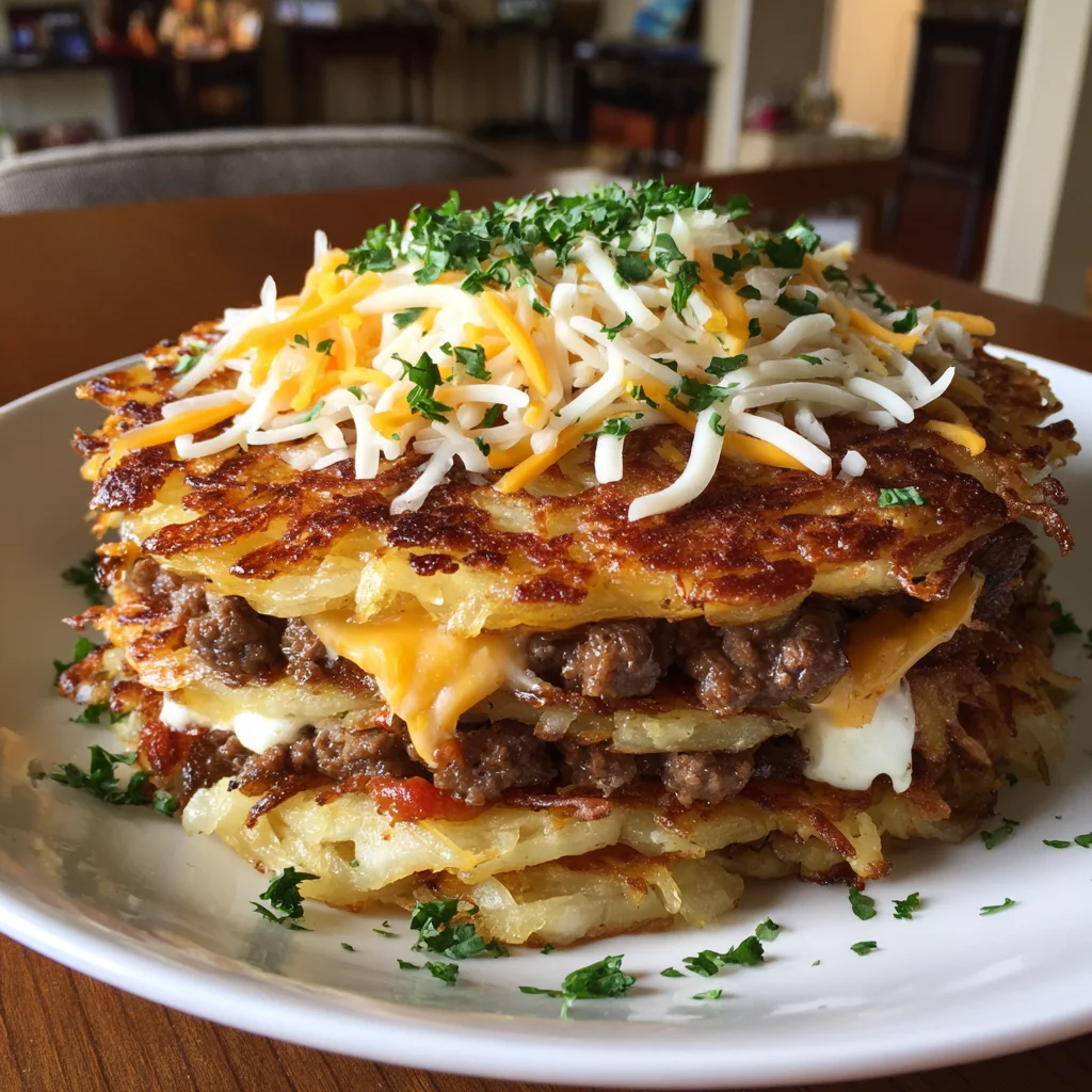 Potato Pancakes with Savory Beef and Cheese | Crispy, Cheesy & Comforting