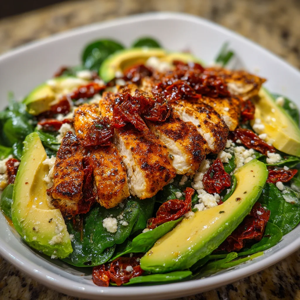 Grilled Chicken Sun-Dried Tomato & Avocado Spinach Salad – Your New Go-To Healthy Meal!