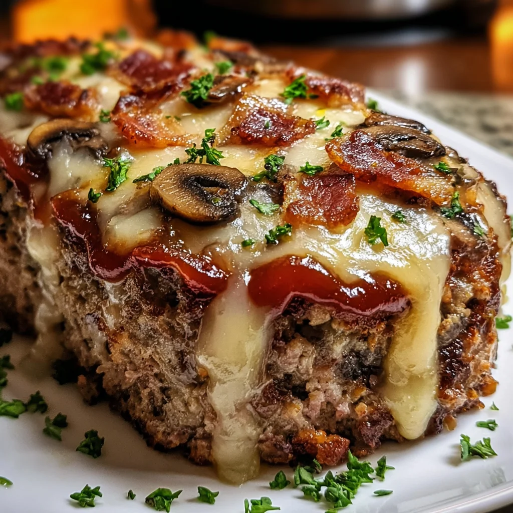 Bacon Mushroom Swiss Cheese Meatloaf | Juicy, Cheesy & Loaded with Flavor