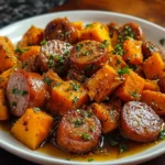 Sausage & Sweet Potatoes with Honey Garlic Sauce – A Sweet & Savory One-Pan Wonder!