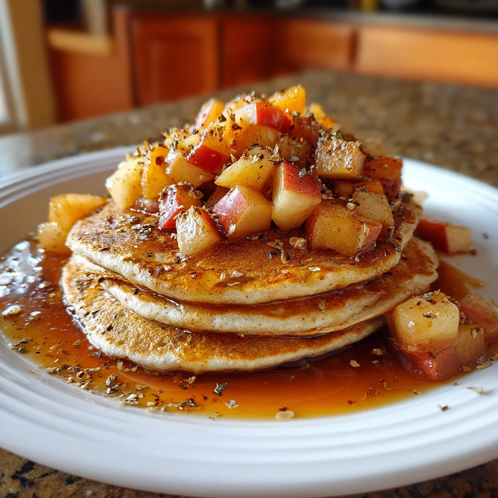 Apple Pie Pancakes – Fluffy, Spiced & Drizzled with Vanilla Maple Syrup!