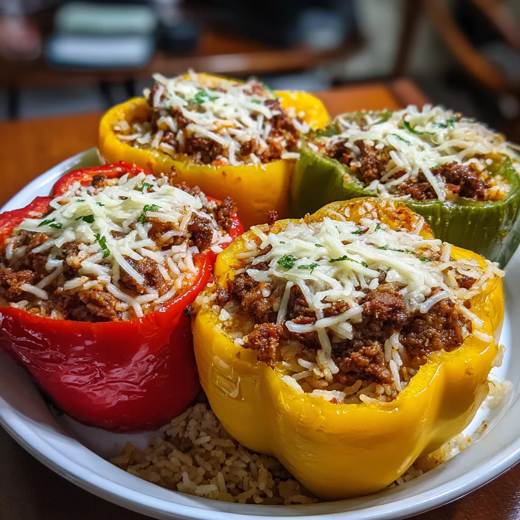 Classic Stuffed Bell Peppers with Beef & Rice – Comfort Food Made Healthy!