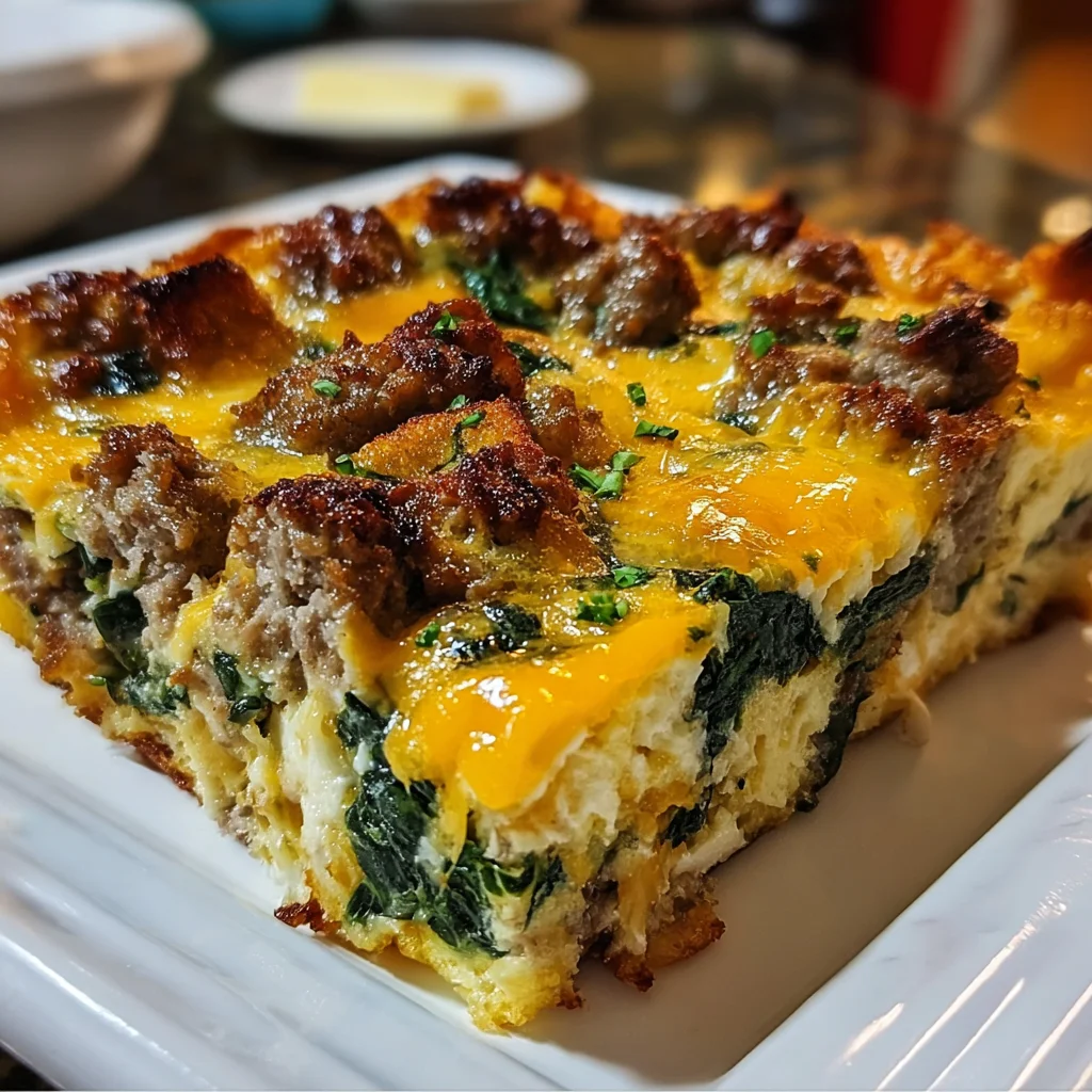 Sausage and Spinach Breakfast Casserole – Hearty, Cheesy & Perfect for Crowds!