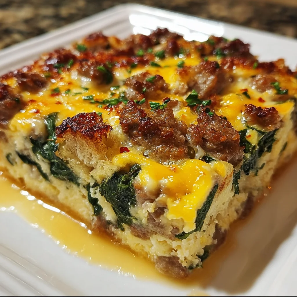 Sausage and Spinach Breakfast Casserole – Hearty, Cheesy & Perfect for Crowds!