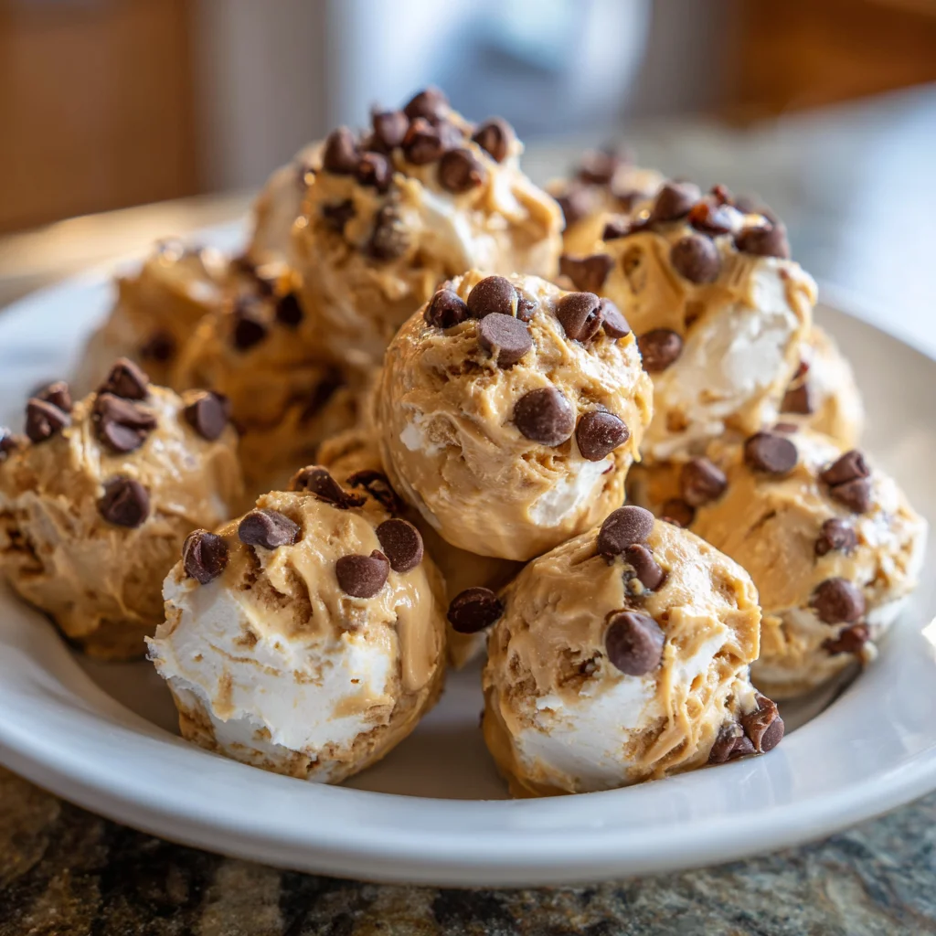 Frozen Greek Yogurt Peanut Butter Bites with Chocolate Chips