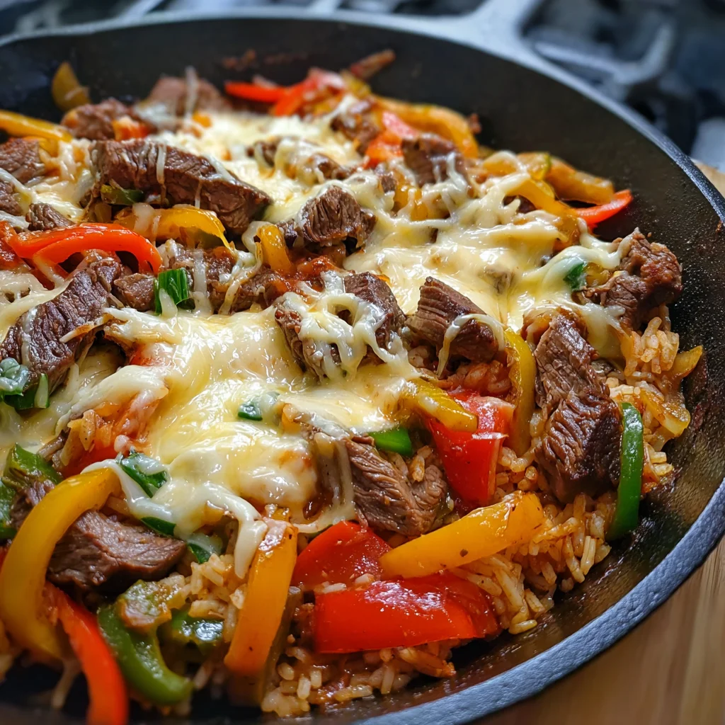 Queso Steak Fajita Skillet – Cheesy, Spicy & One-Pan Easy!