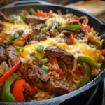 Queso Steak Fajita Skillet – Cheesy, Spicy & One-Pan Easy!
