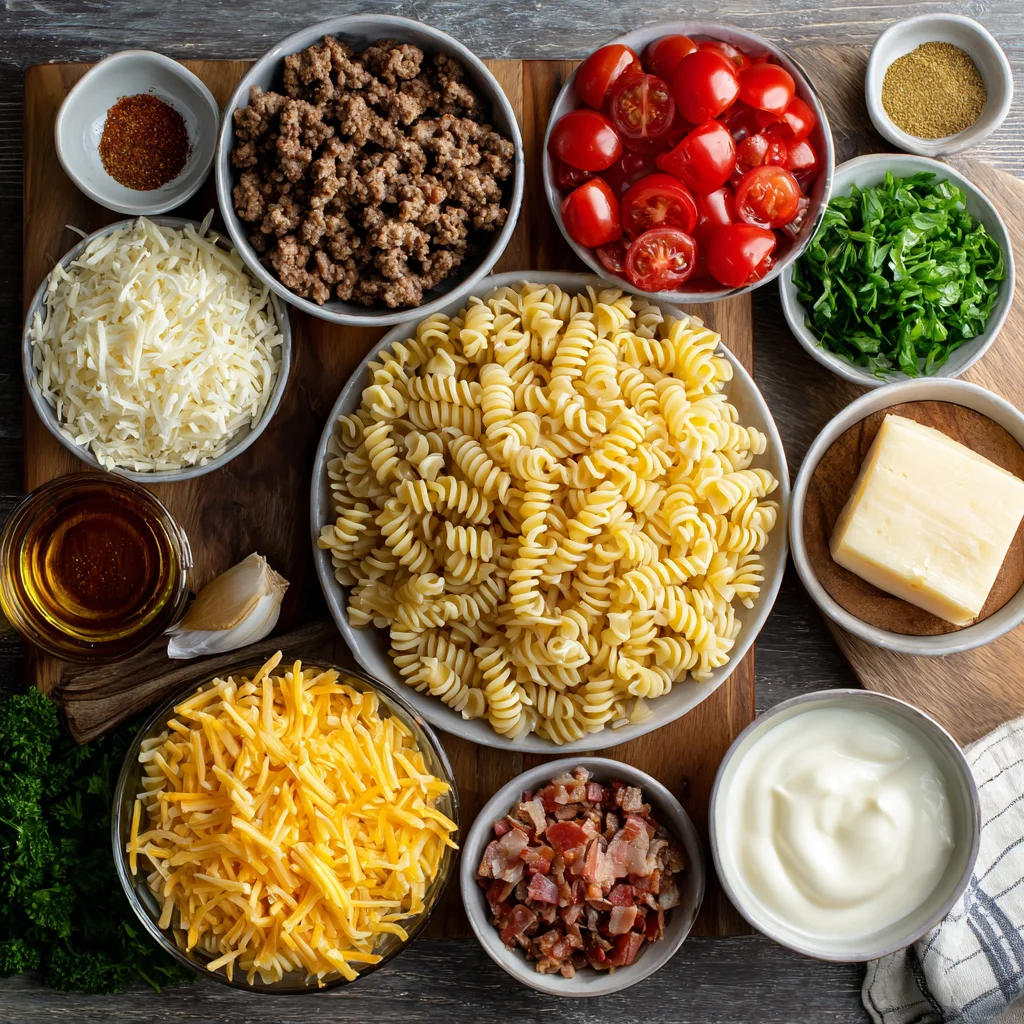 Easy Loaded Cheeseburger Alfredo Pasta – Creamy, Cheesy & Fully Loaded!