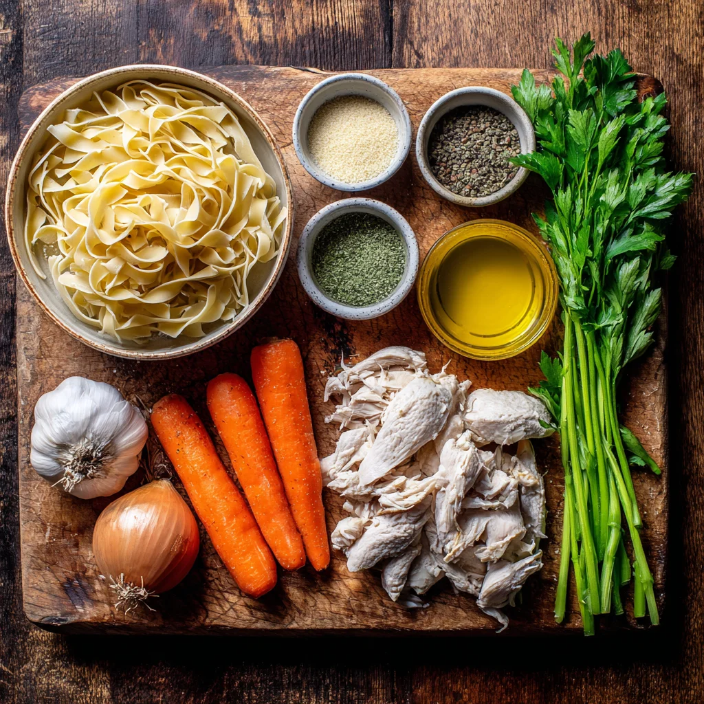 A photo of the ingredients:  Homemade Chicken Noodle Soup