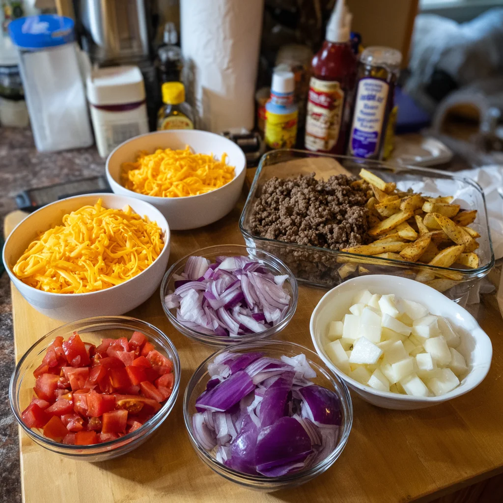 Cheeseburger French Fry Casserole – Cheesy, Hearty & Family-Friendly Comfort!