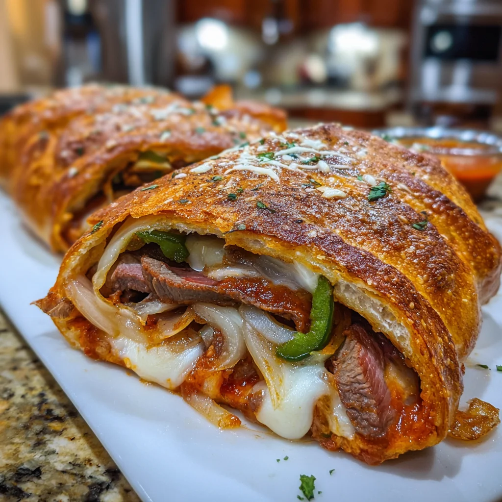 Mouthwatering Mozzarella Cheese Steak Stromboli – Cheesy, Savory & Packed with Flavor!
