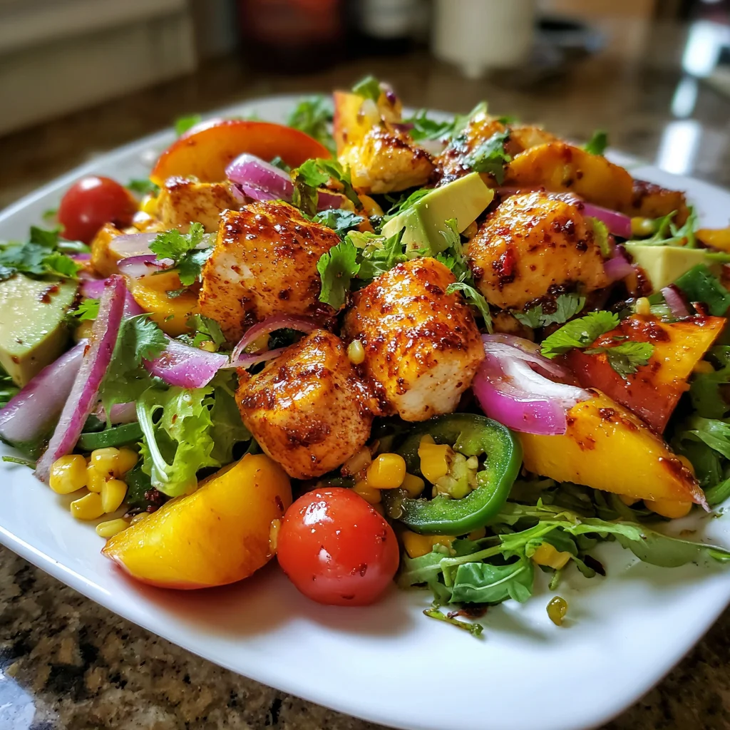 Sweet and Spicy Chicken Peach Salad – Fresh, Flavorful & Perfectly Balanced!