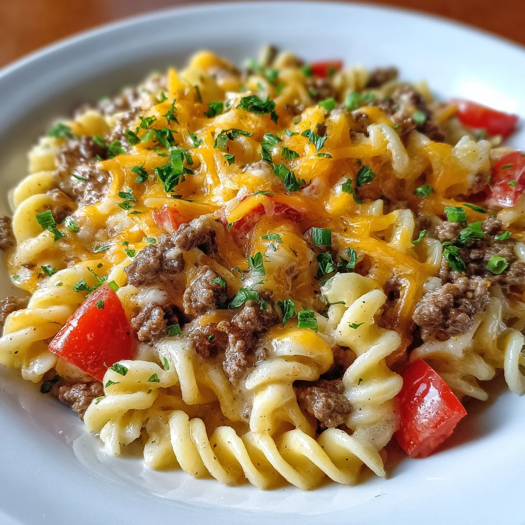 Easy Loaded Cheeseburger Alfredo Pasta – Creamy, Cheesy & Fully Loaded!